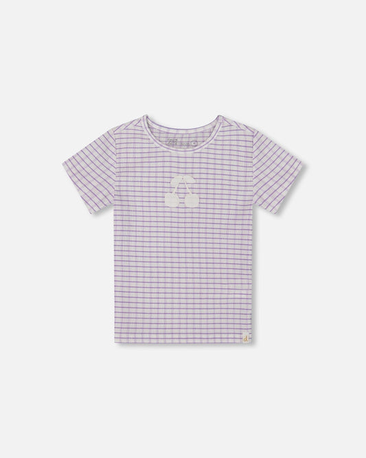 Crinkle Top With Applique White Checkered Lilac