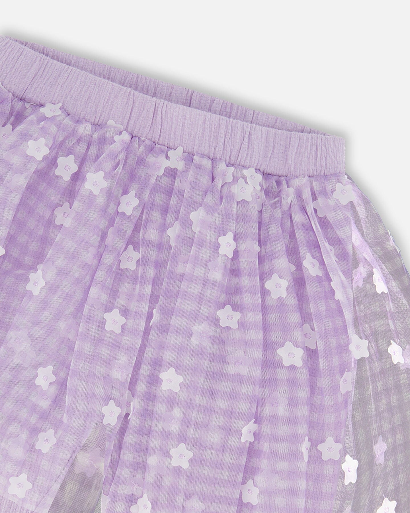 Crinkle Biker Short With Flower Mesh Skirt Lilac With White Flowers