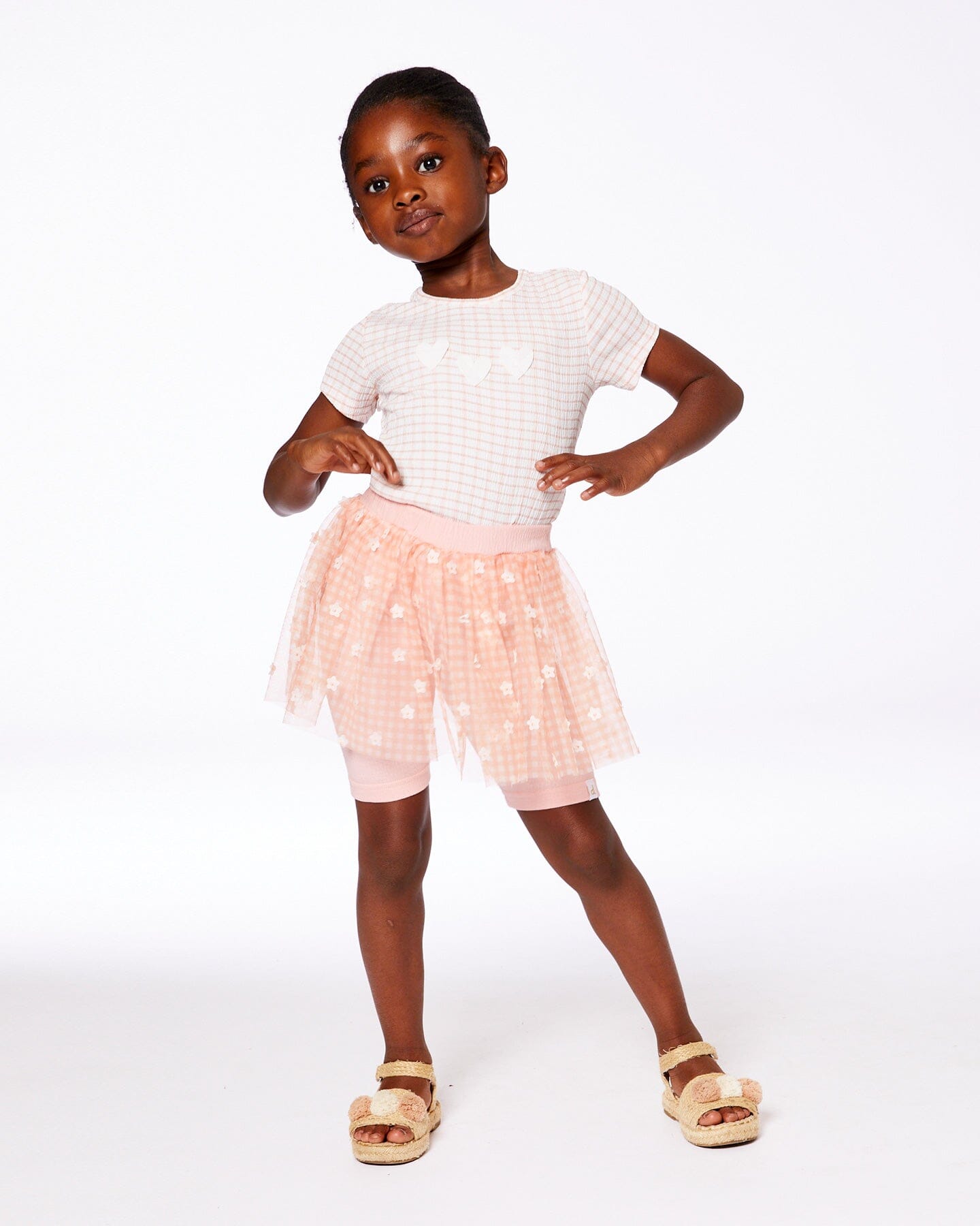 Crinkle Biker Short With Flower Mesh Skirt Light Old Pink