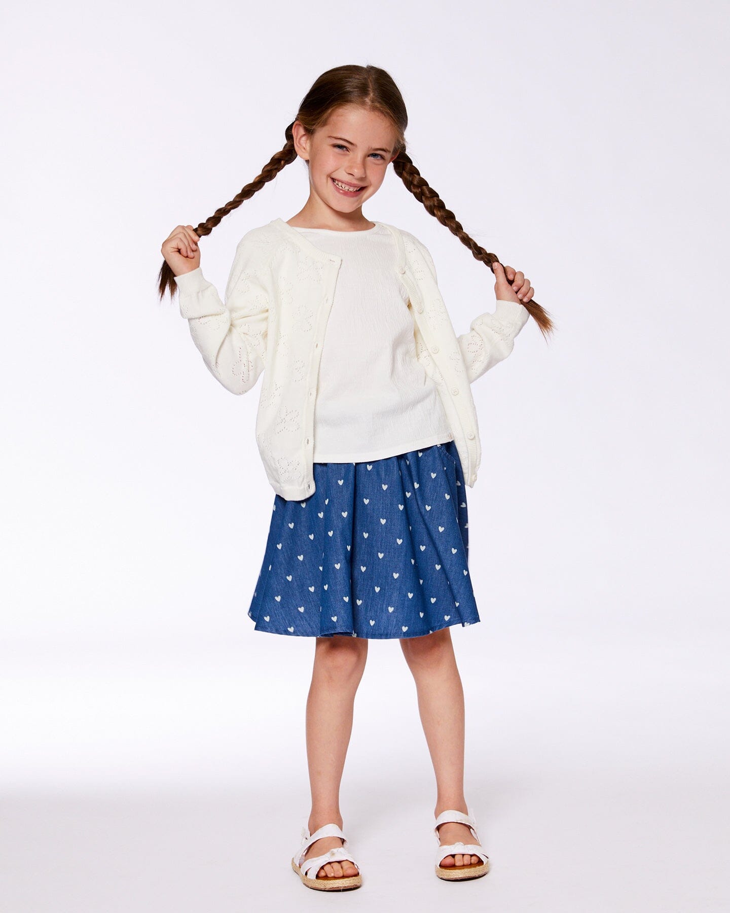 Printed Chambray Skort Navy Blue And White Hearts