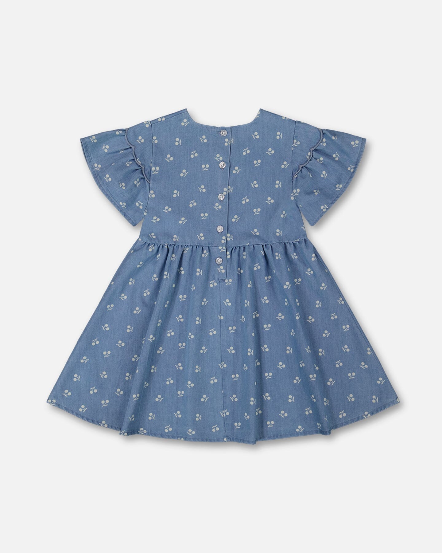 Printed Chambray Dress Blue And White Cherries