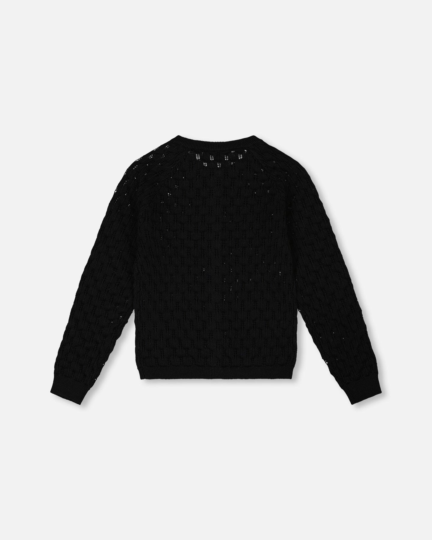 Pointelle Knit Cardigan Sweater Black