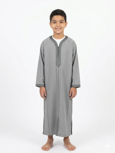 Authentic Kids' Moroccan Djellaba – Gray MLIFA with Handcrafted Sfifa Details