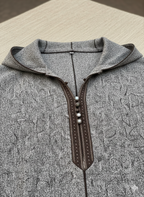 Traditional Moroccan Hooded Djellaba – Textured Wool Blend Long Thobe with Handcrafted Detail