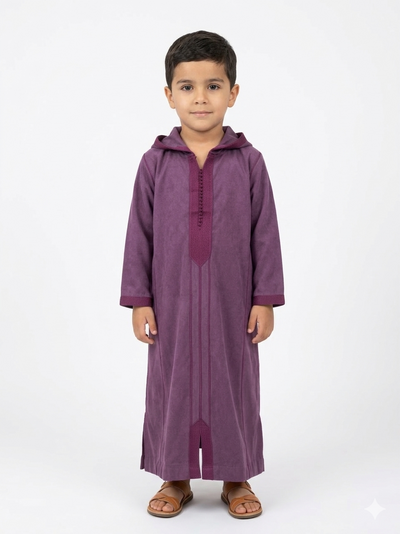 Authentic Kids' Moroccan Djellaba – Rich Plum MLIFA with Handcrafted Sfifa Details