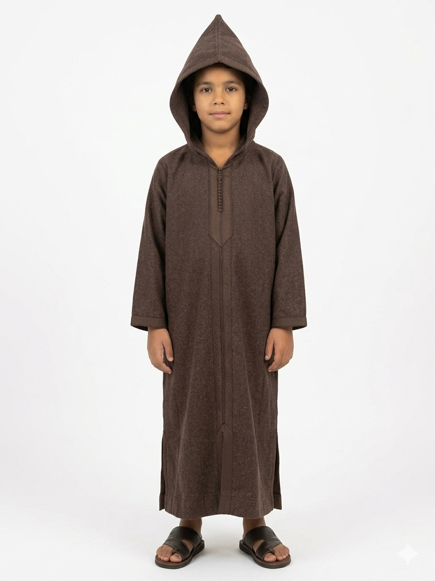 Authentic Kids' Moroccan Djellaba – Brown MLIFA with Handcrafted Sfifa Details