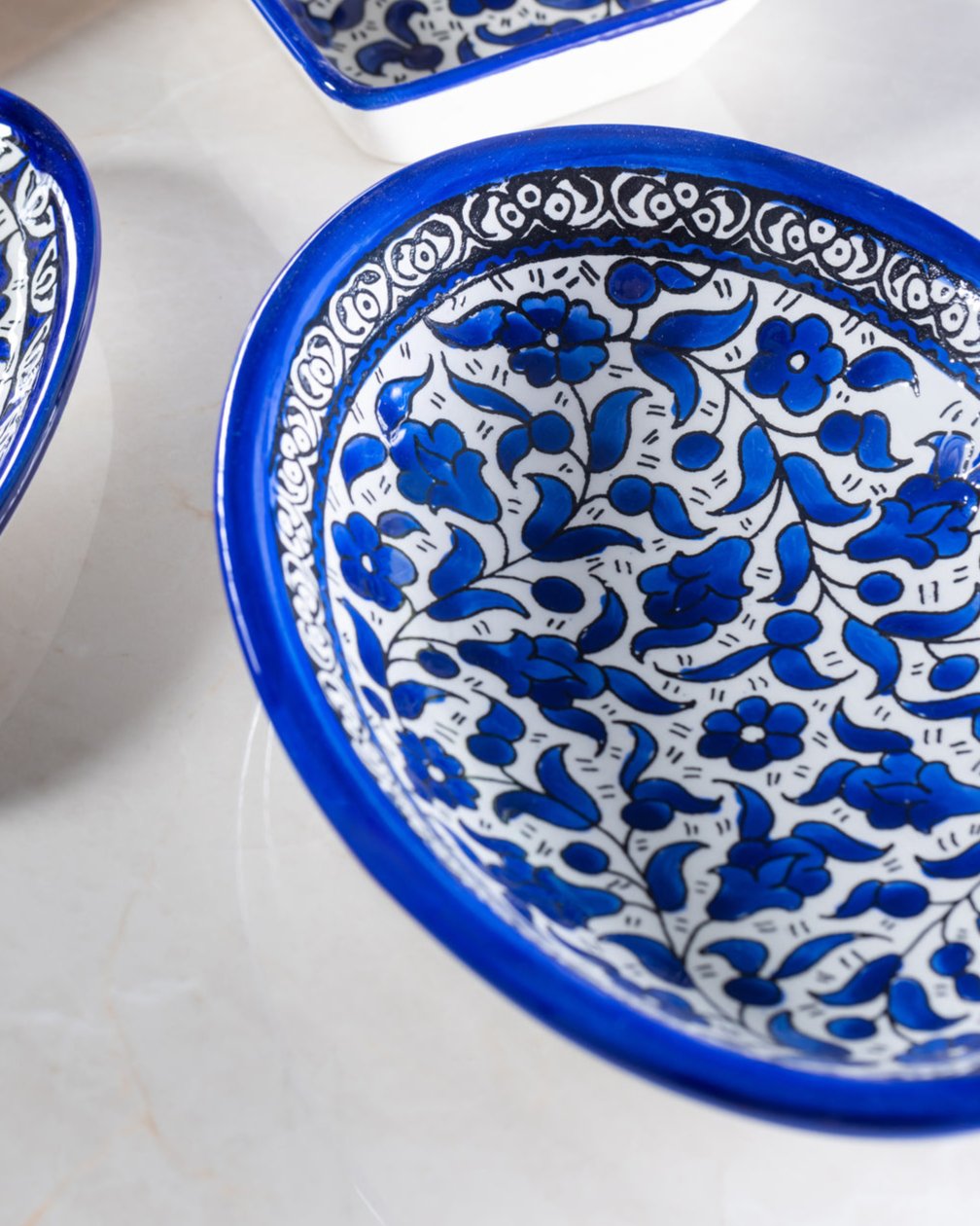Dishes (Low Bowl) | Medium & Large – Hand-Painted Palestinian Ceramic | Multicolor & Navy