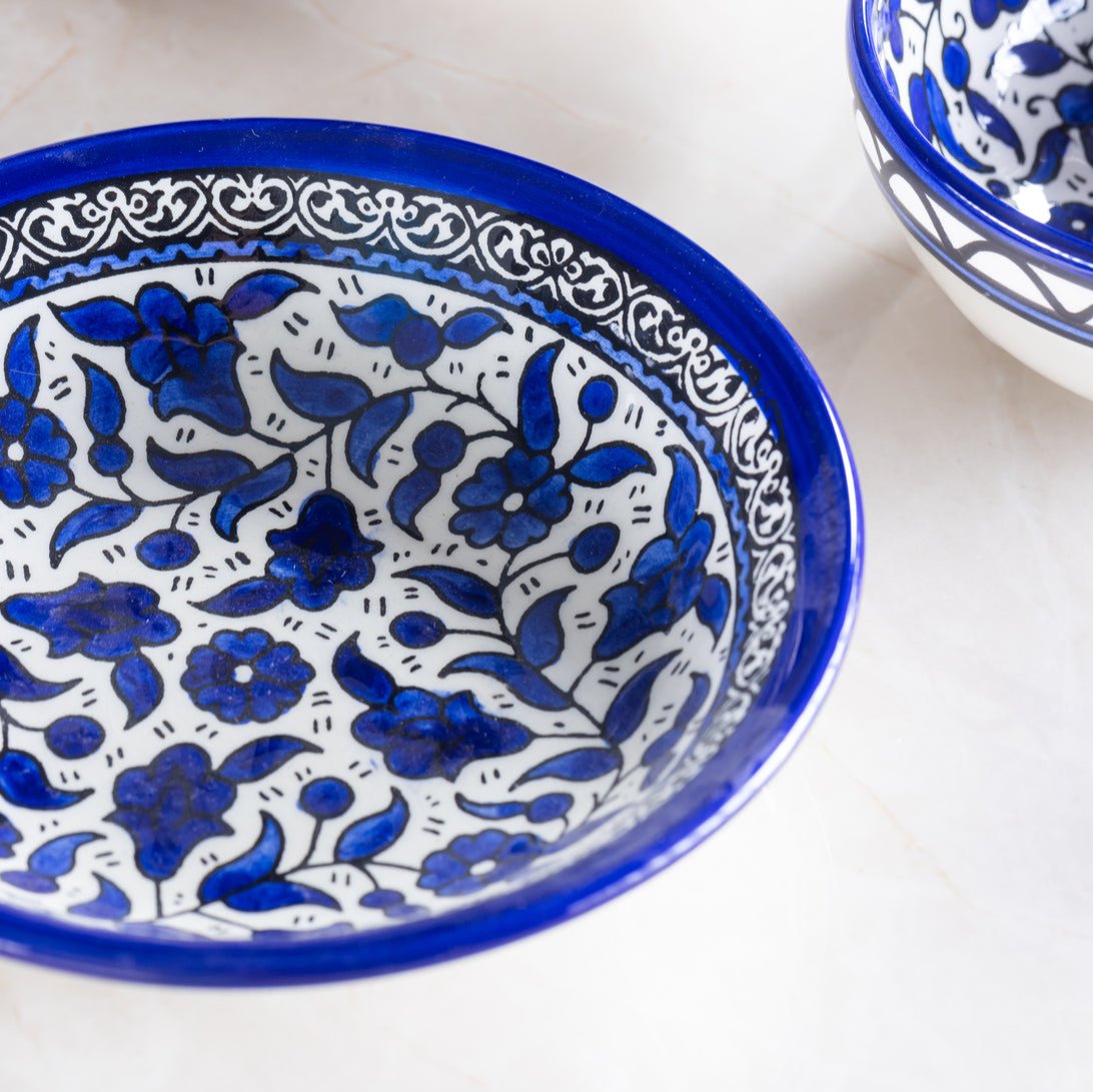 Dishes (Low Bowl) | Medium & Large – Hand-Painted Palestinian Ceramic | Multicolor & Navy