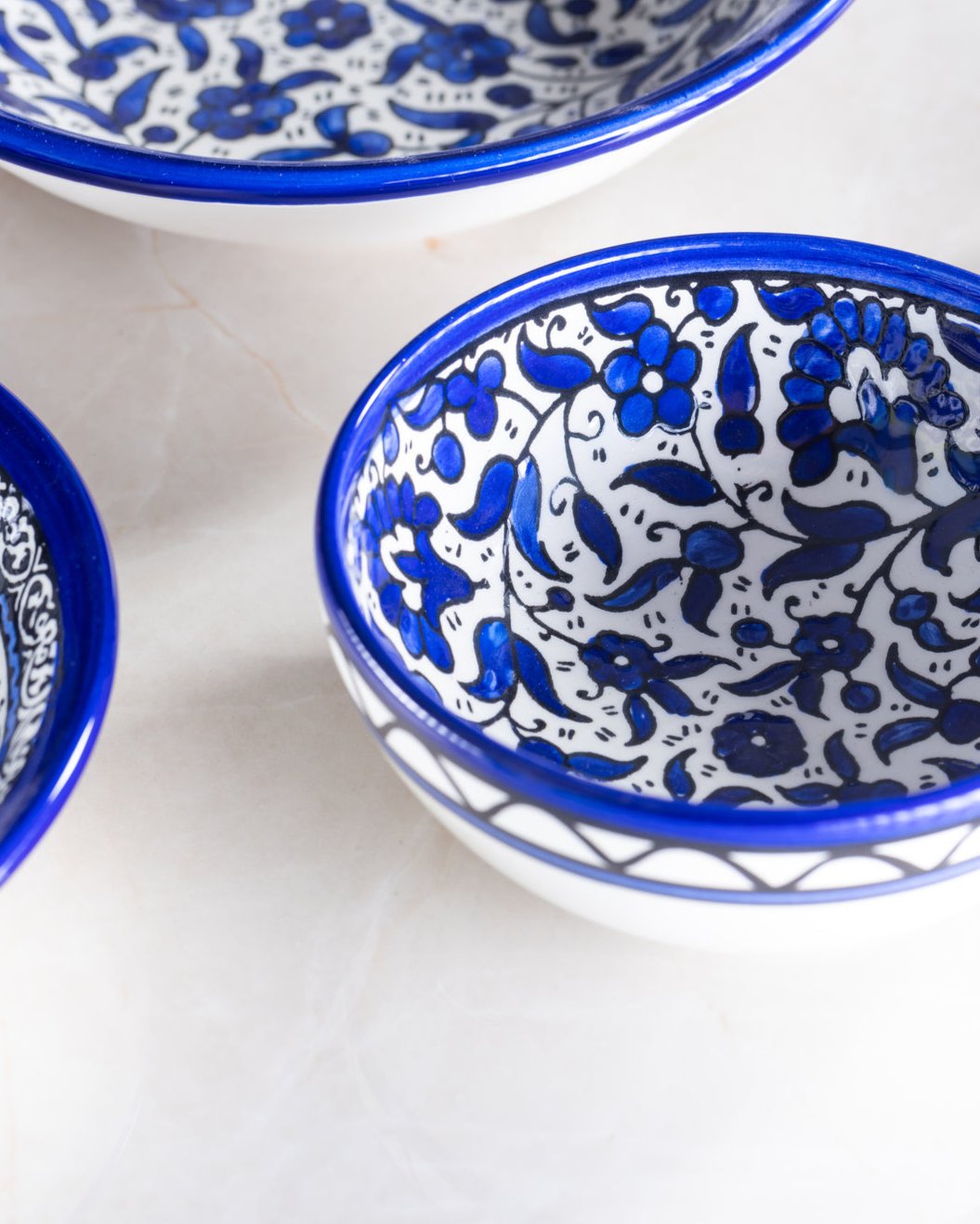 Dip Bowls | Small, Medium, Large – Hand-Painted Palestinian Ceramic | Multicolor & Navy