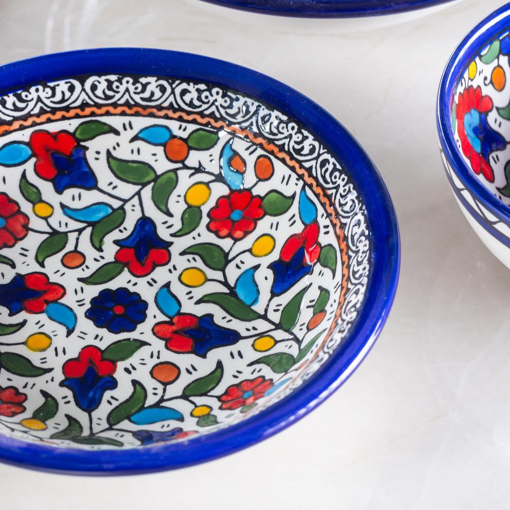 Dishes (Low Bowl) | Medium & Large – Hand-Painted Palestinian Ceramic | Multicolor & Navy