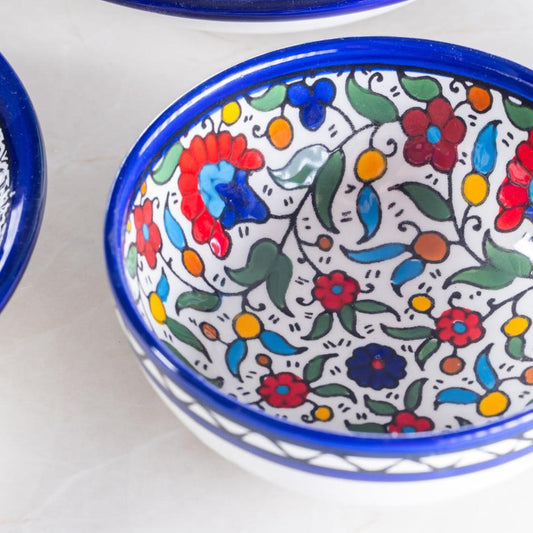 Dip Bowls | Small, Medium, Large – Hand-Painted Palestinian Ceramic | Multicolor & Navy