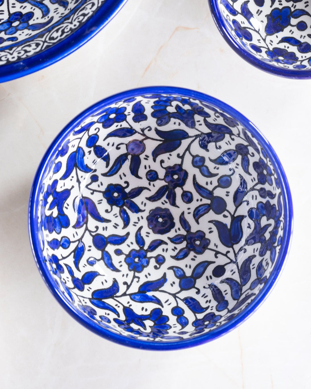 Dip Bowls | Small, Medium, Large – Hand-Painted Palestinian Ceramic | Multicolor & Navy