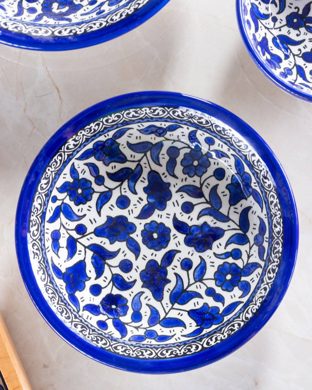 Dishes (Low Bowl) | Medium & Large – Hand-Painted Palestinian Ceramic | Multicolor & Navy