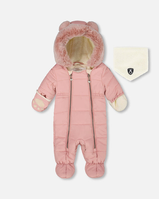 One-Piece Baby Layette Snowsuit Designed For Car Seat Dusty Pink