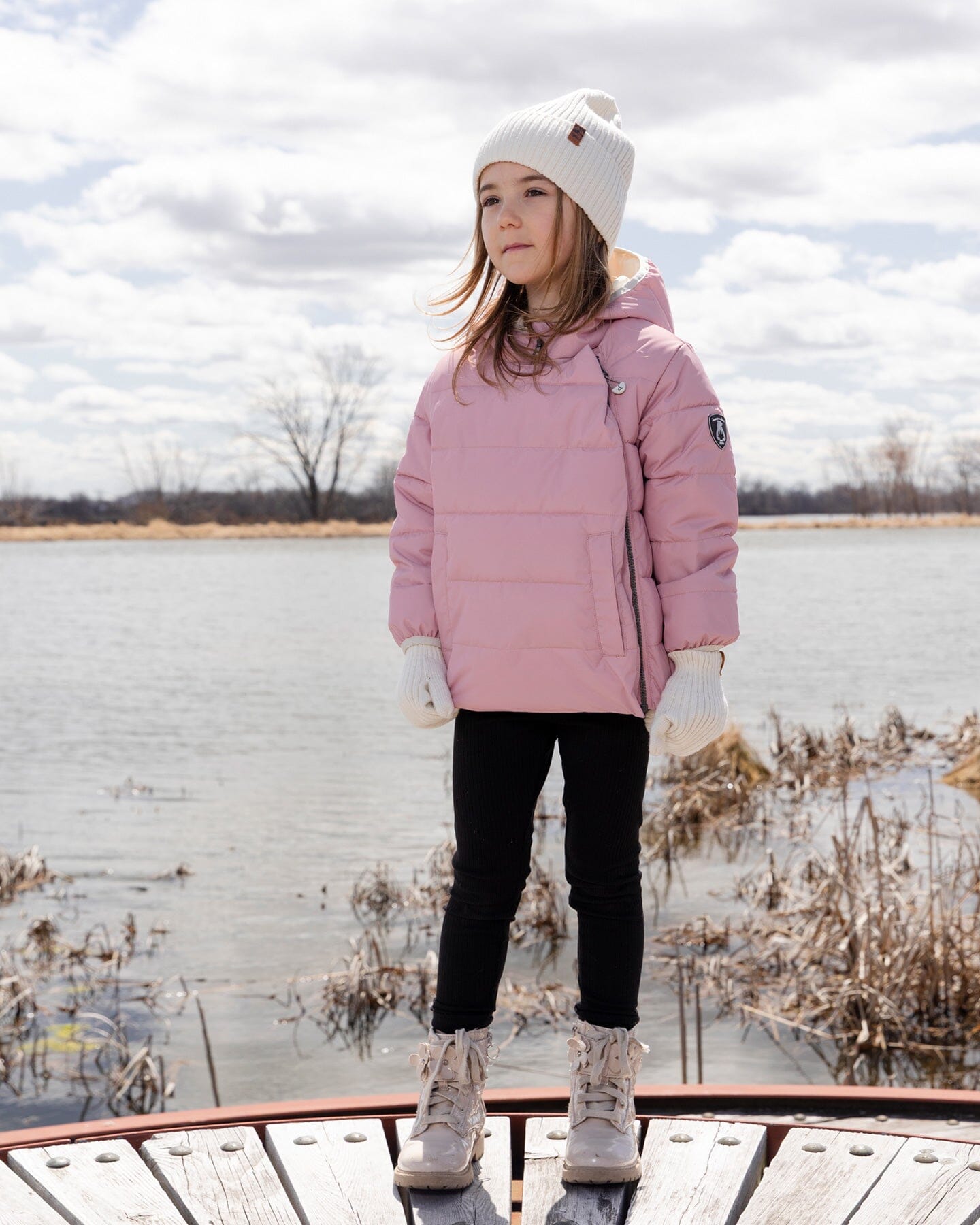Packable Winter Puffy Coat Designed For Car Seat Dusty Pink