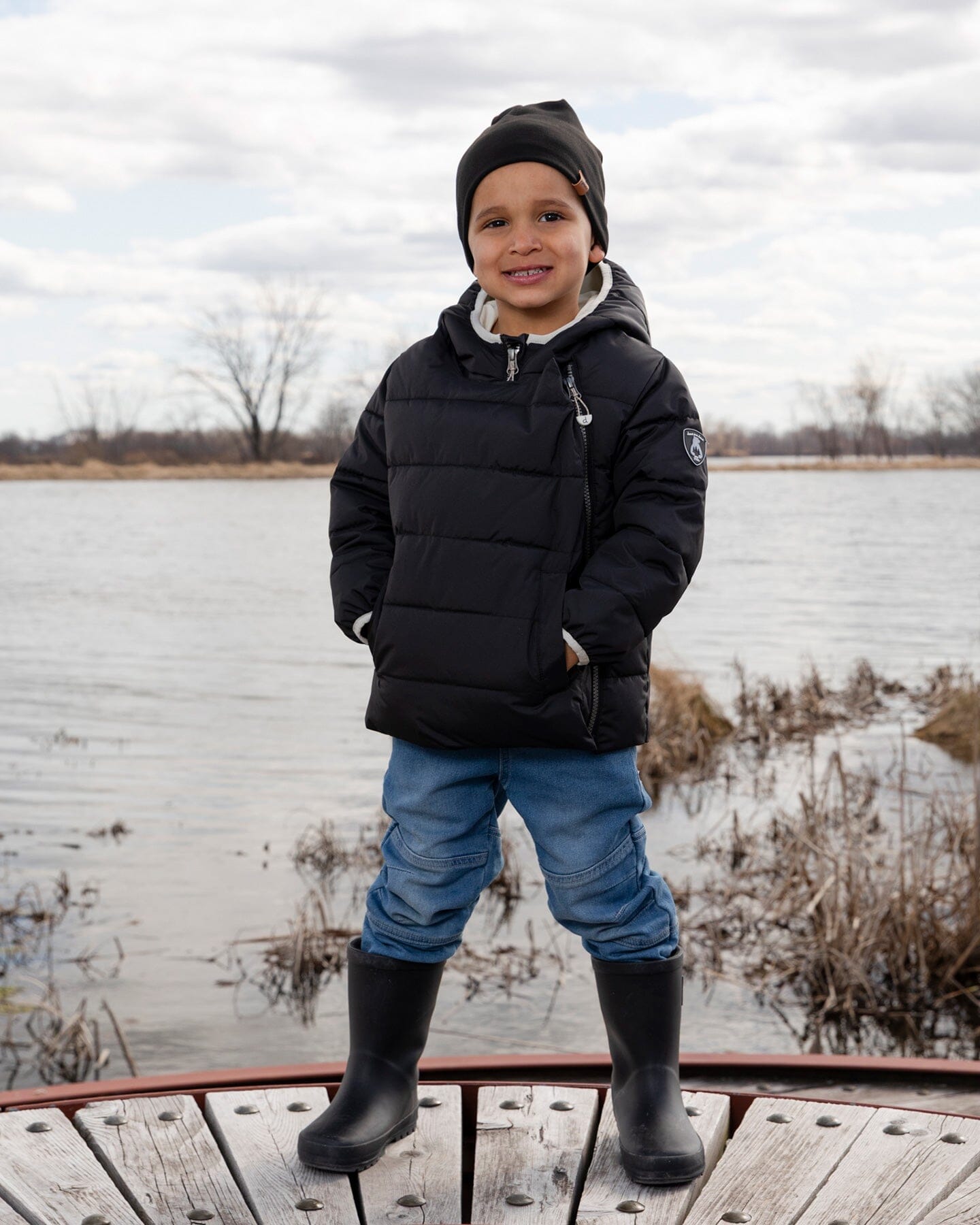 Packable Winter Puffy Coat Designed For Car Seat Black