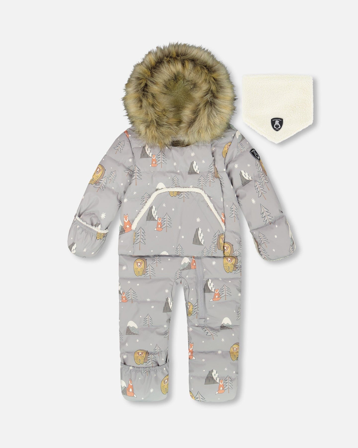 One-Piece Baby Snug Snowsuit Designed For Car Seat Gray Bear Print