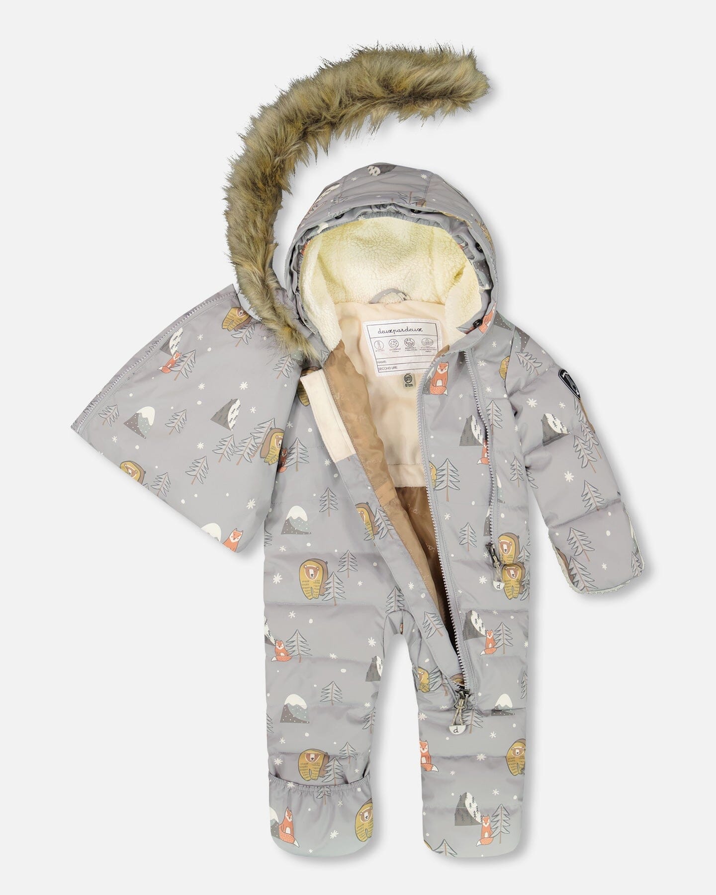 One-Piece Baby Snug Snowsuit Designed For Car Seat Gray Bear Print