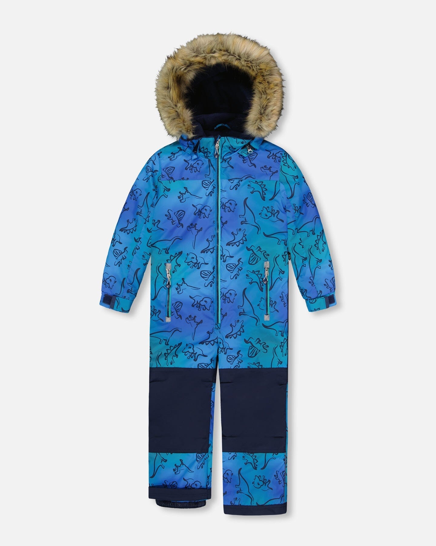 One-Piece Discover Snowsuit Blue Gradient Dinosaur Print