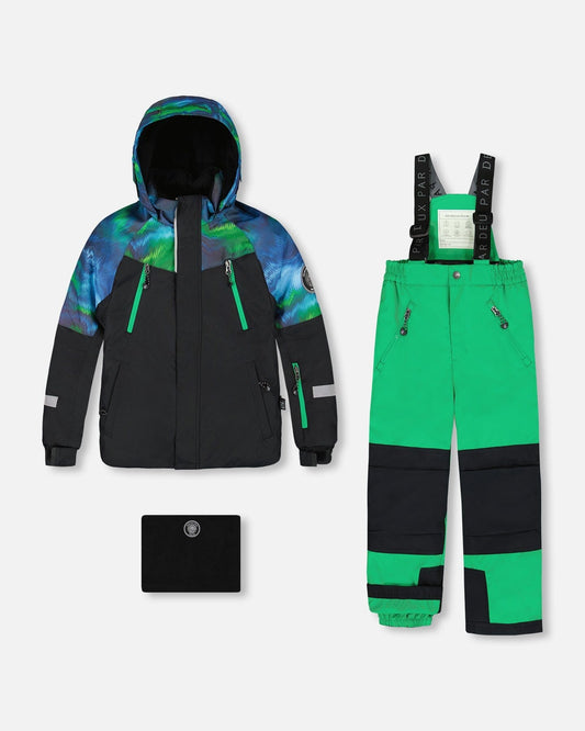 Two-Piece Play Snowsuit With Colorblocked Jacket Green