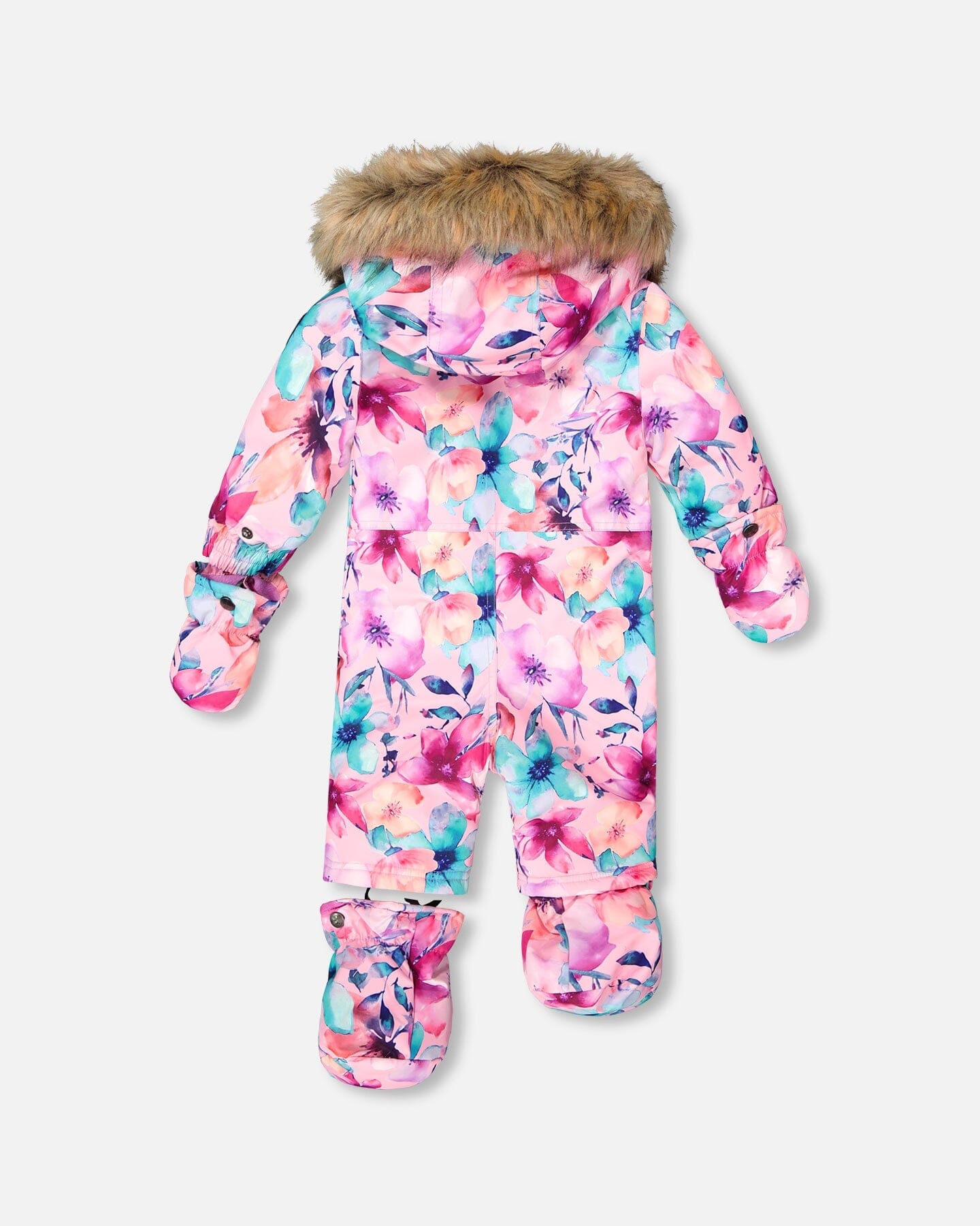 One-Piece Baby Play Snowsuit Designed For Car Seat Pink Watercolor Flower Print