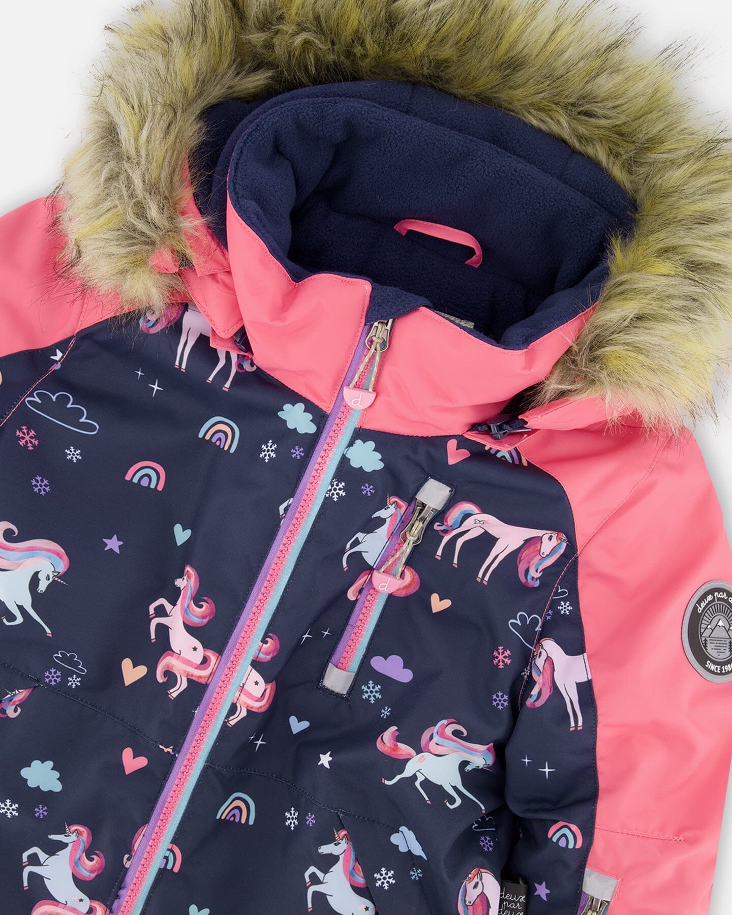 One-Piece Play Snowsuit Navy Unicorn Print