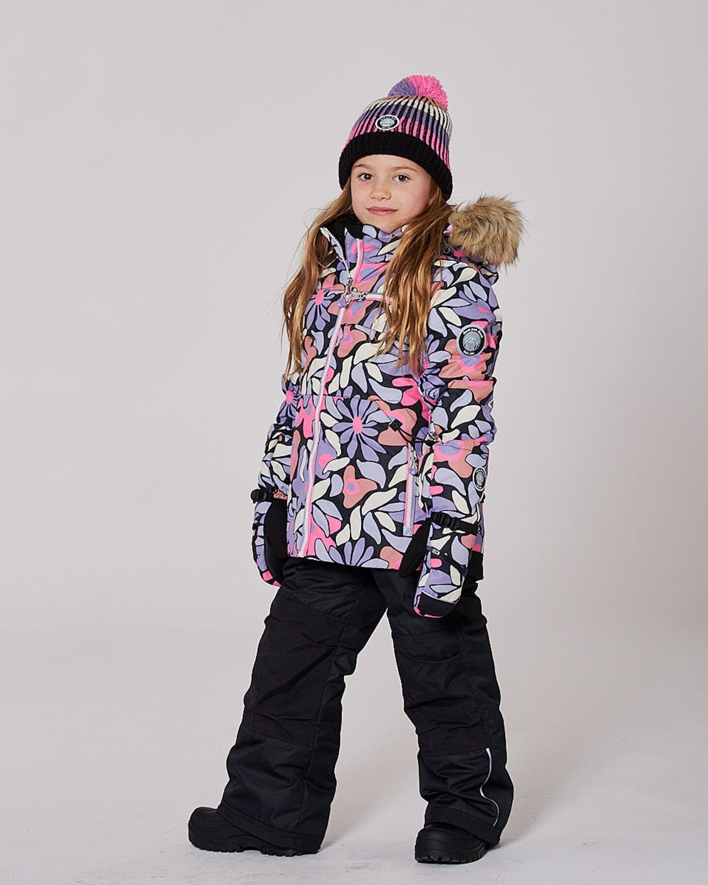 Two-Piece Play Snowsuit With Allover Print Jacket And Solid Pant Black