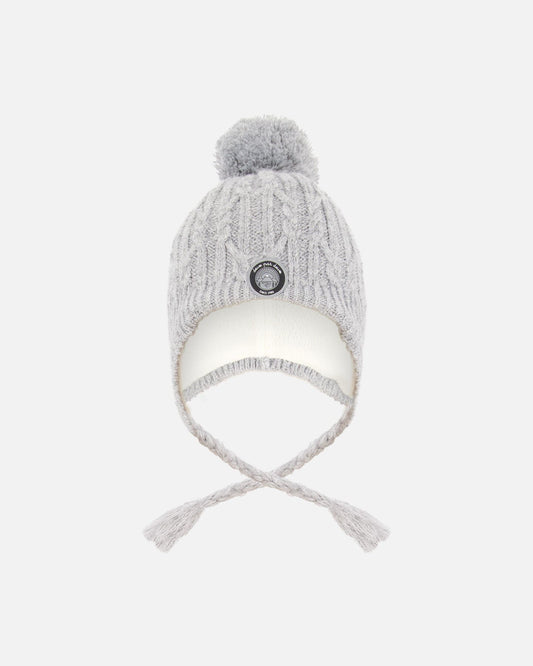 Lined Winter Hat With Pompom Heather Gray
