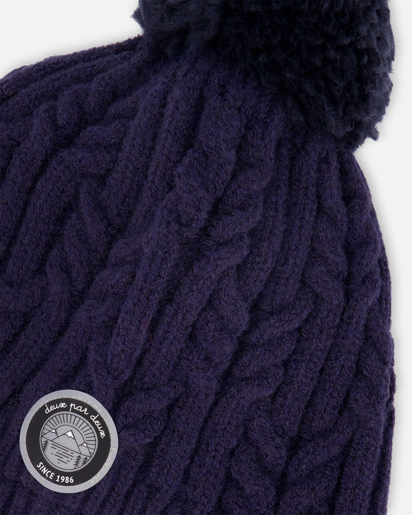 Lined Winter Hat With Pompom Navy Blue