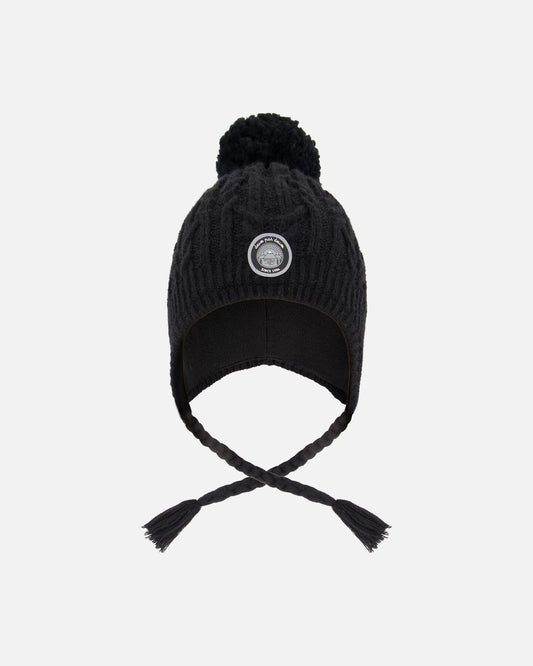 Lined Winter Hat With Pompom Black
