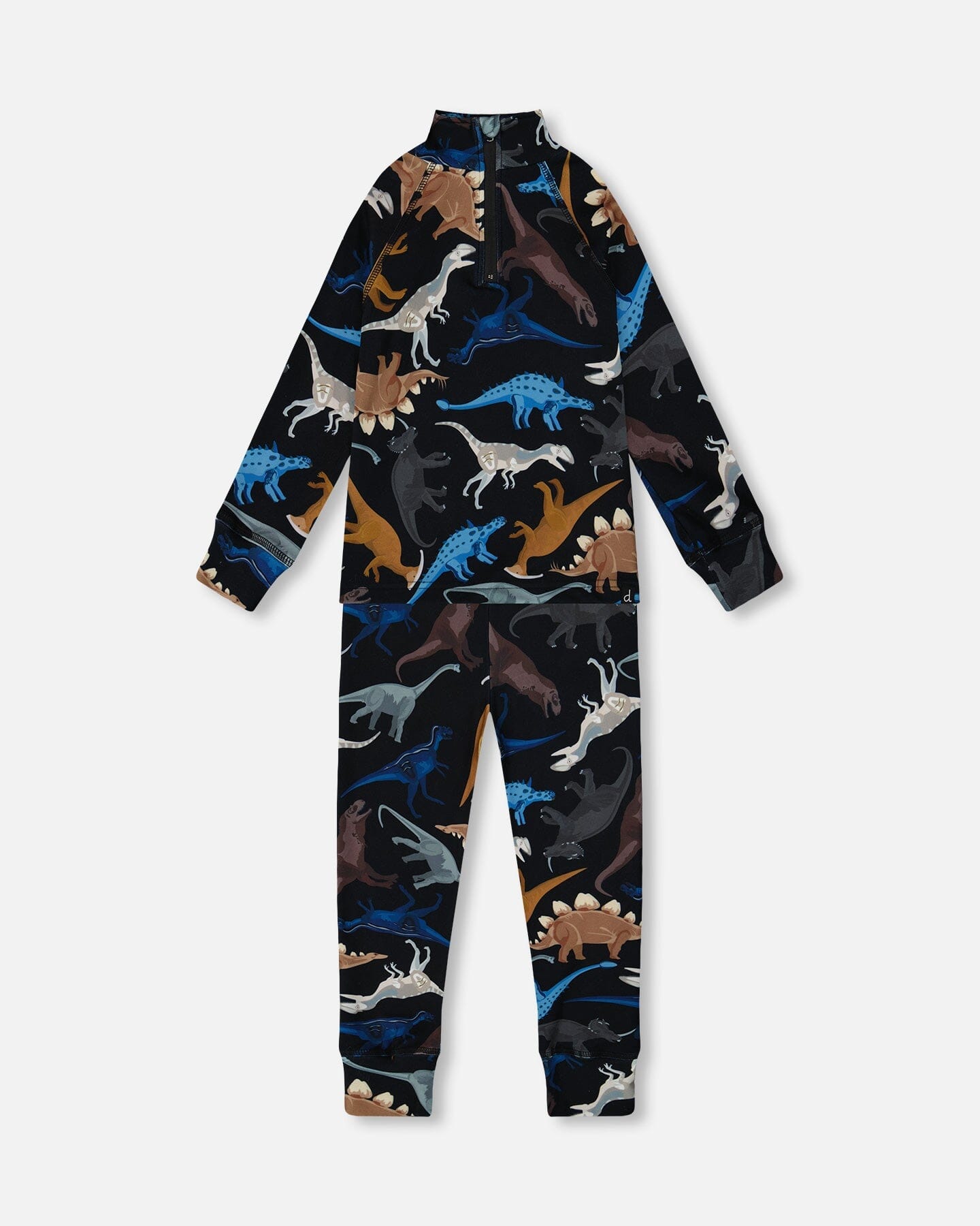 Two-Piece Thermal Underwear Seat Black Dinosaur Print
