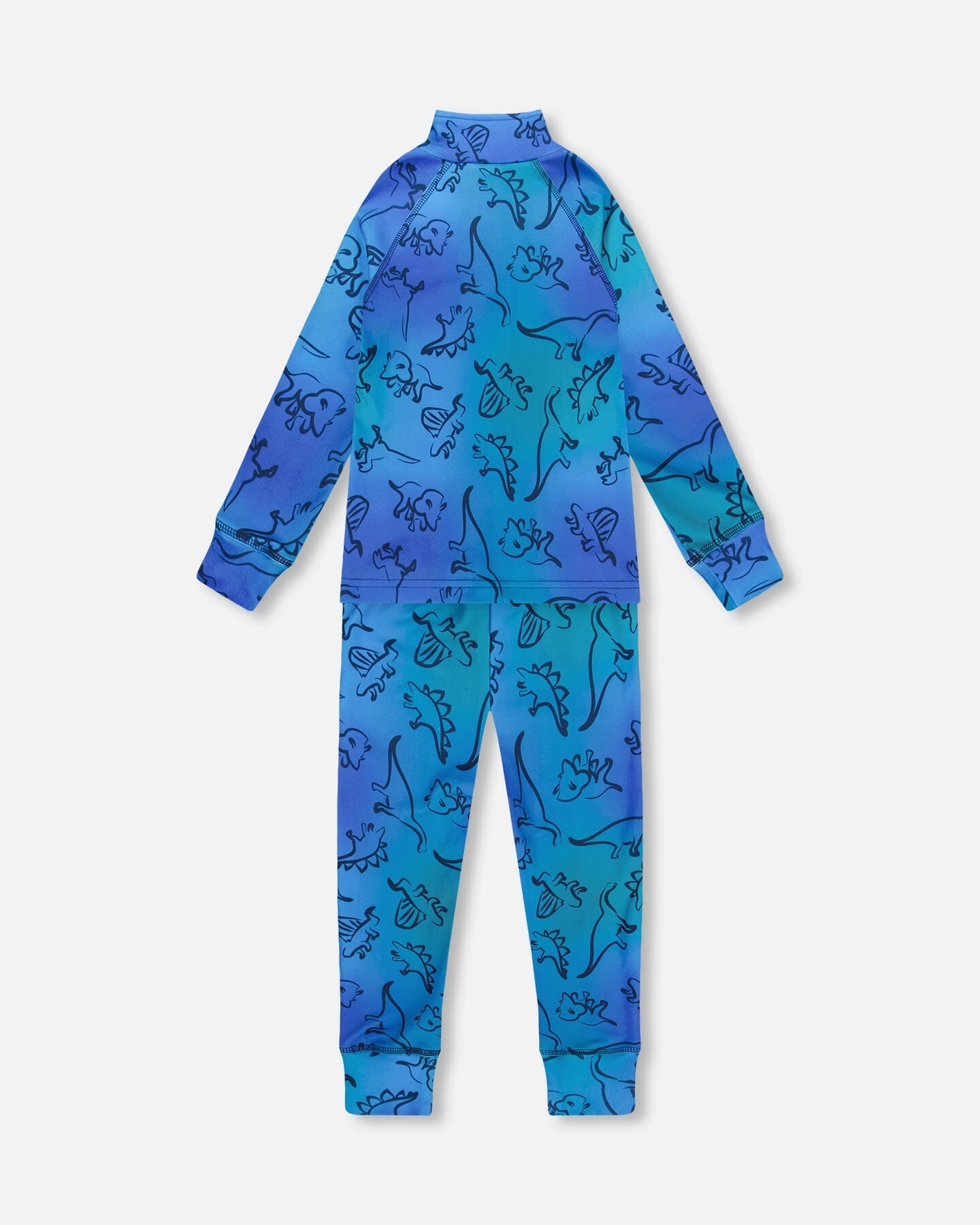Two-Piece Thermal Underwear Set Blue Gradient Dinosaur Print