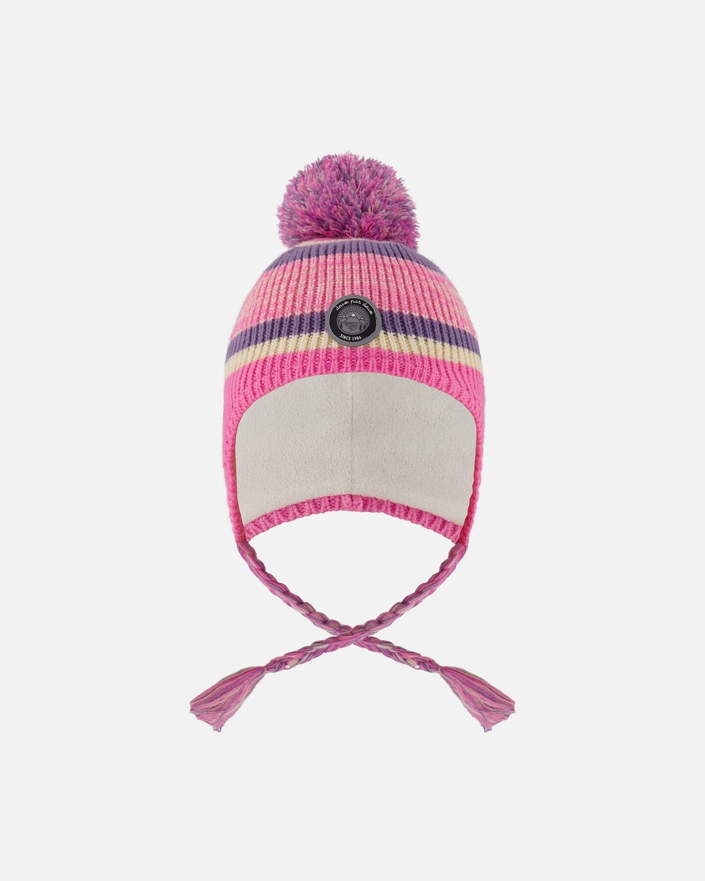 Lined Peruvian Knit Pompom Hat Pink And Purple