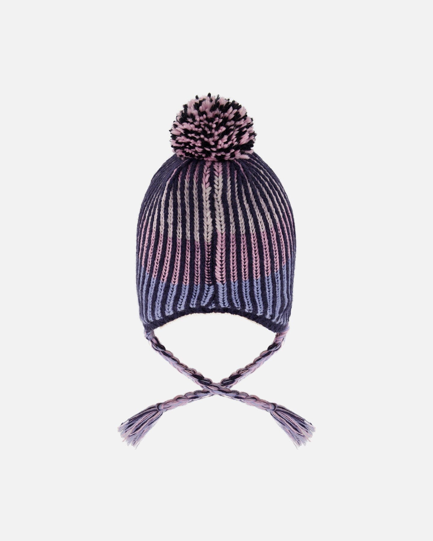 Lined Peruvian Knit Pompom Hat Black And Purple