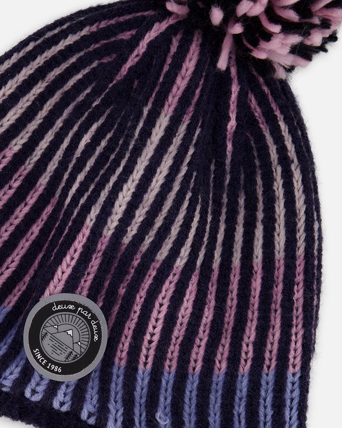 Lined Peruvian Knit Pompom Hat Black And Purple