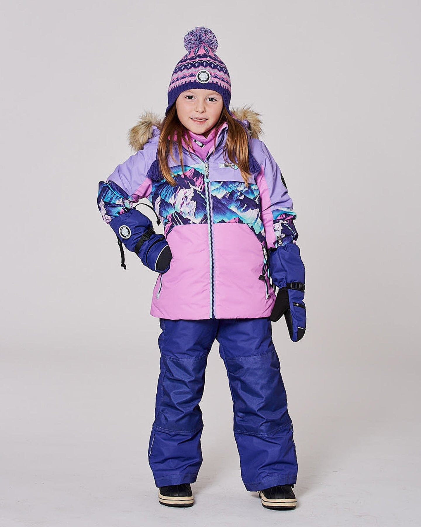 Lined Peruvian Knit Pompom Hat Purple And Pink