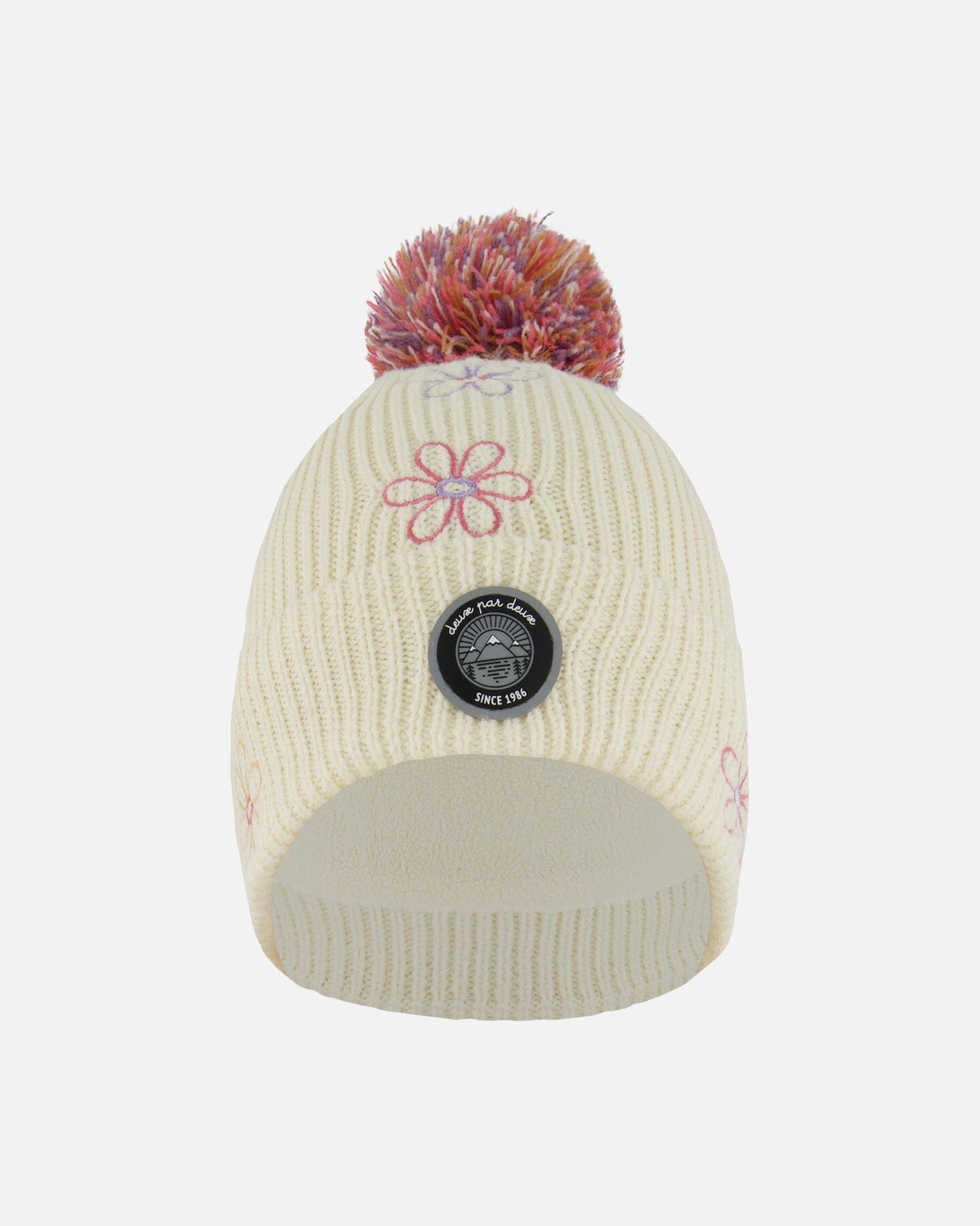 Lined Knit Pompom Hat Off-White And Pink