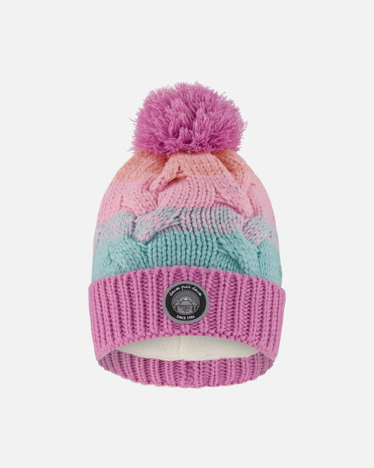 Lined Knit Pompom Hat Pink, Orange And Turquoise