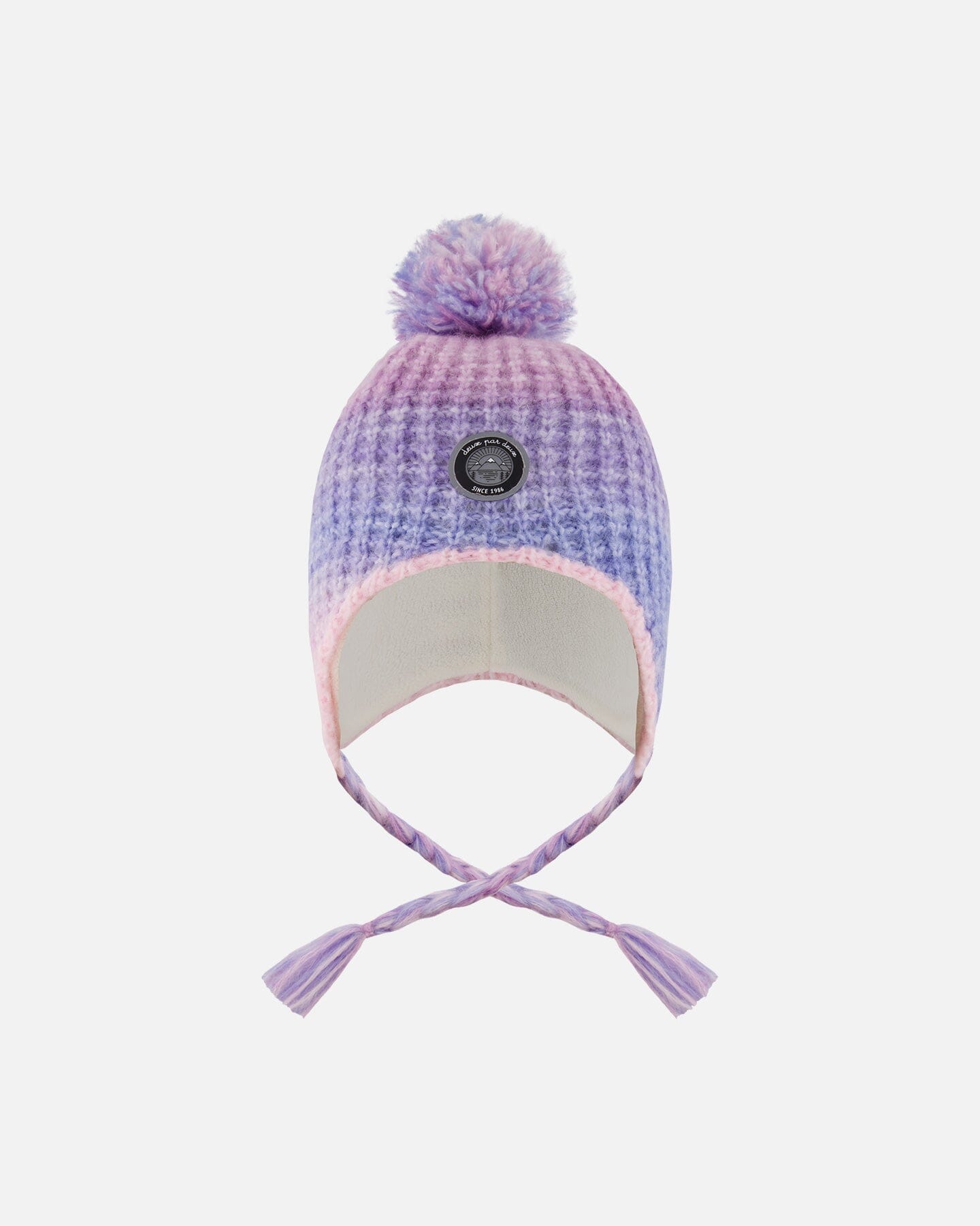 Lined Peruvian Knit Pompom Hat Blue, Purple And Pink
