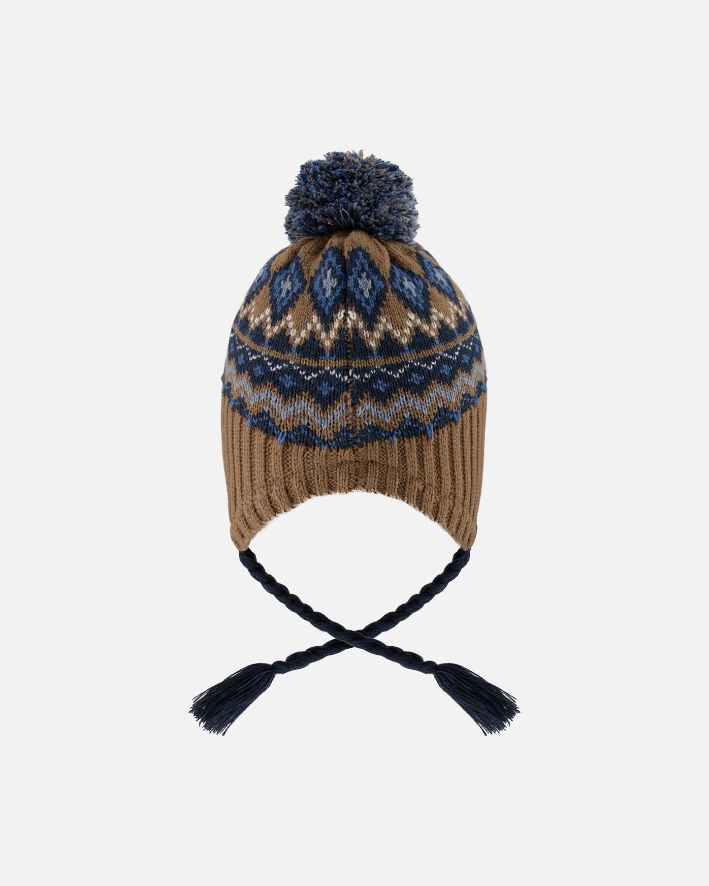 Lined Peruvian Knit Pompom Hat Taupe And Navy