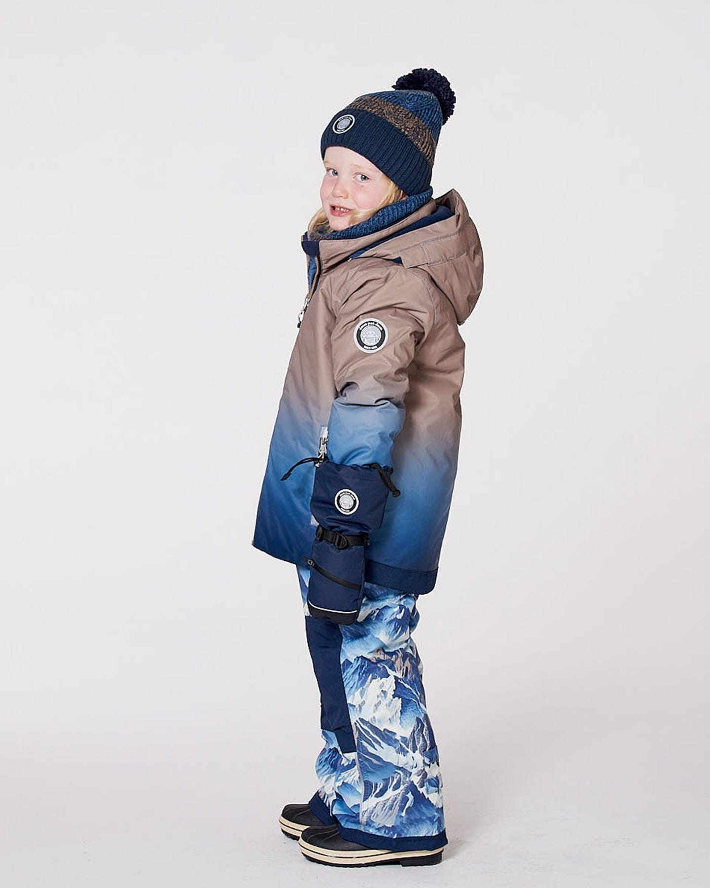 Lined Knit Pompom Hat Taupe And Navy