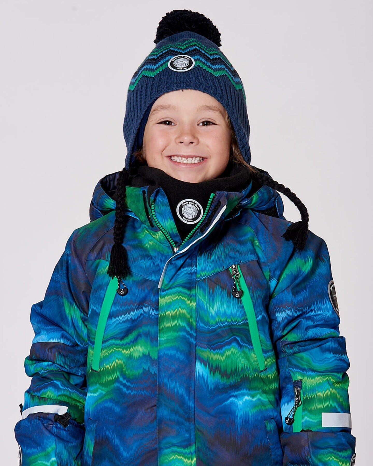 Lined Peruvian Knit Pompom Hat Blue And Green