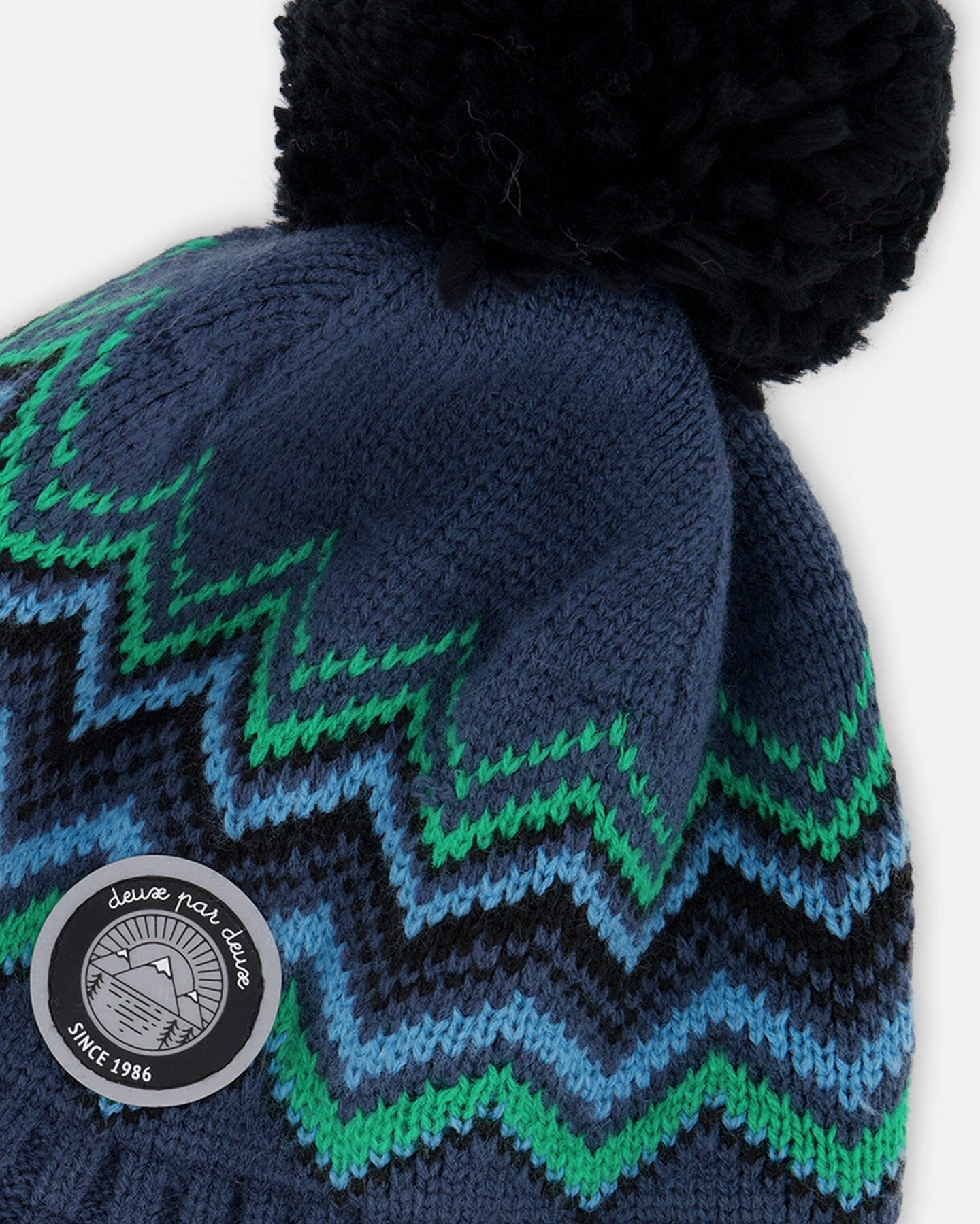 Lined Peruvian Knit Pompom Hat Blue And Green