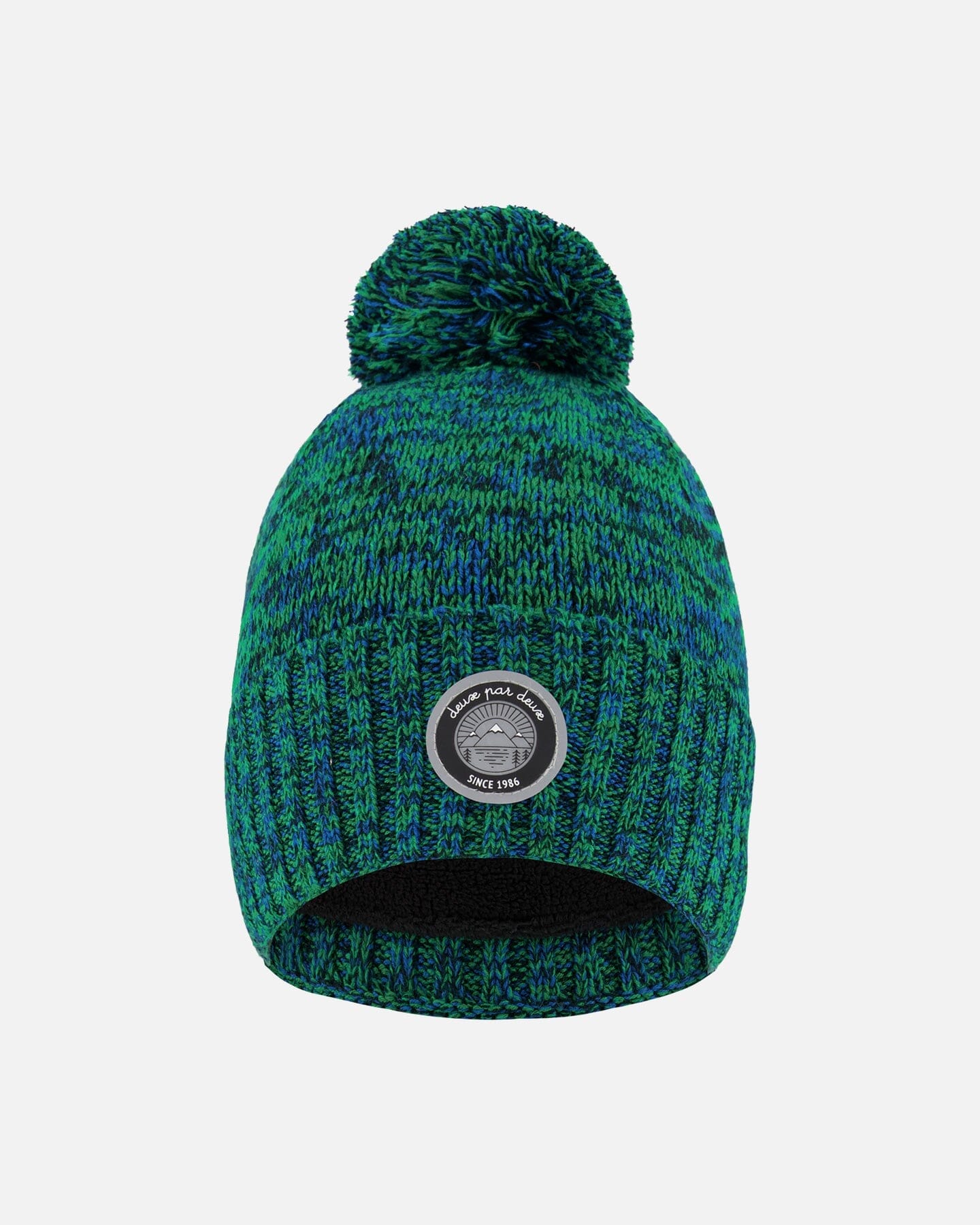 Lined Knit Pompom Hat Green And Blue