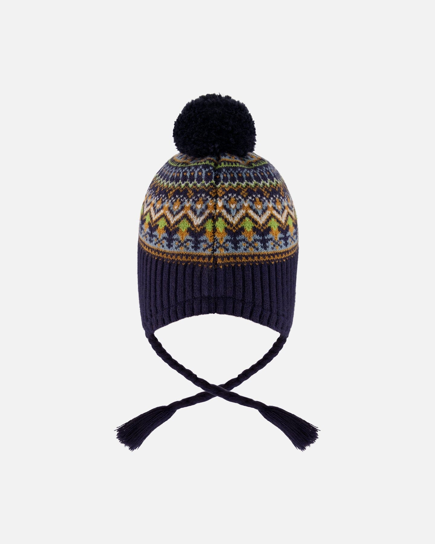 Lined Peruvian Knit Hat With Pompom Taupe And Navy