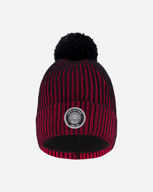 Lined Knit Pompom Hat Red And Black