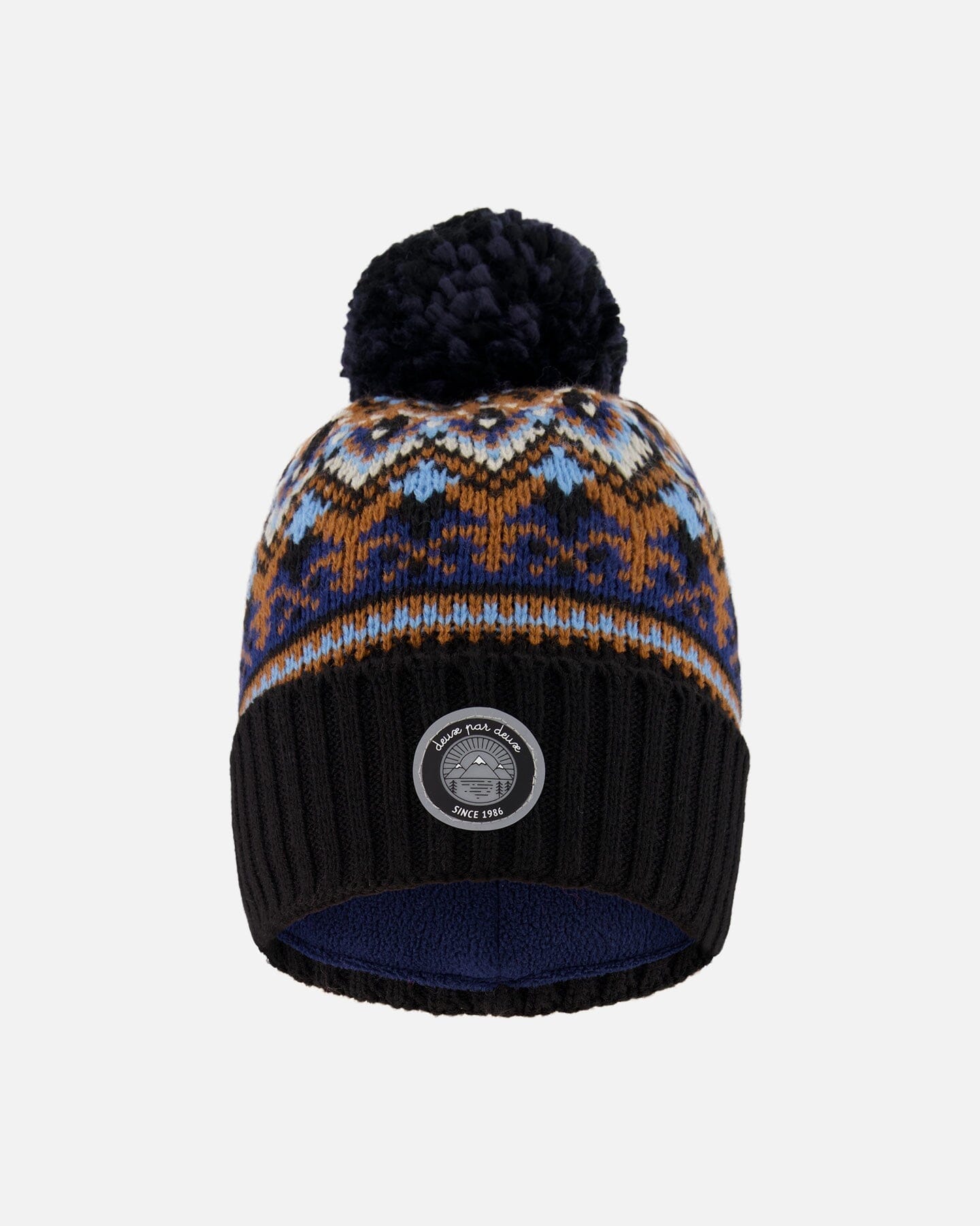 Lined Knit Winter Hat With Pompom Taupe And Navy