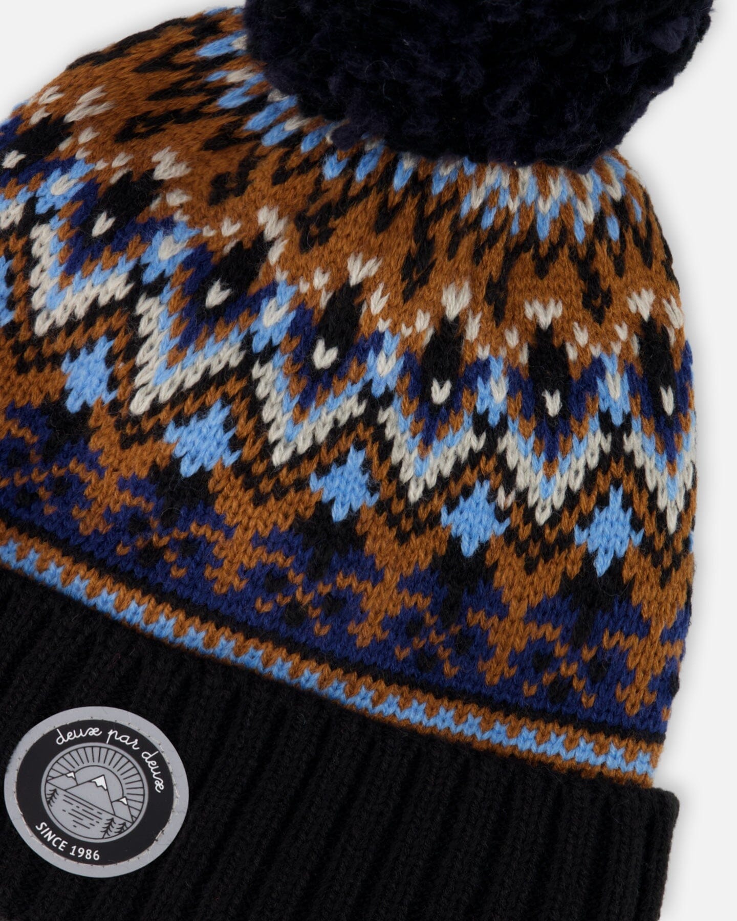 Lined Knit Winter Hat With Pompom Taupe And Navy