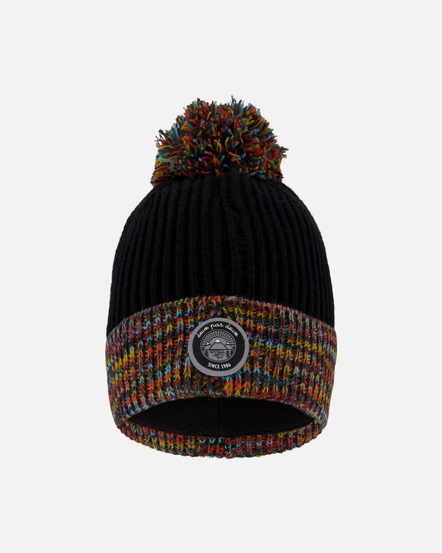 Lined Knit Winter Hat With Pompom Black And Multicolor