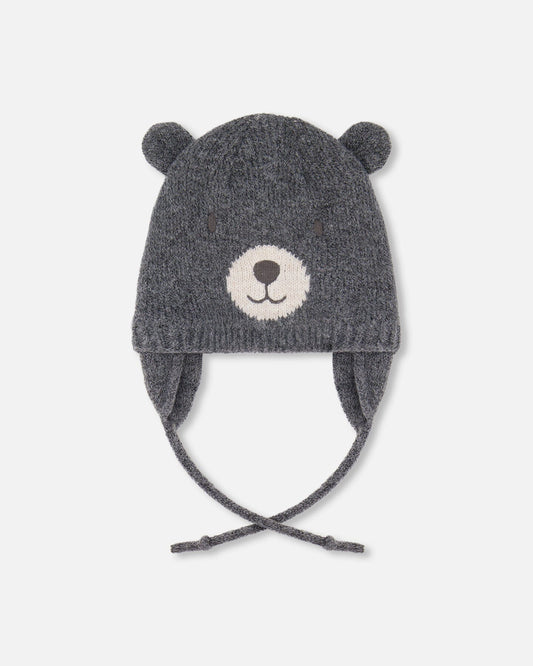 Lined Knit Hat With Ears Gray